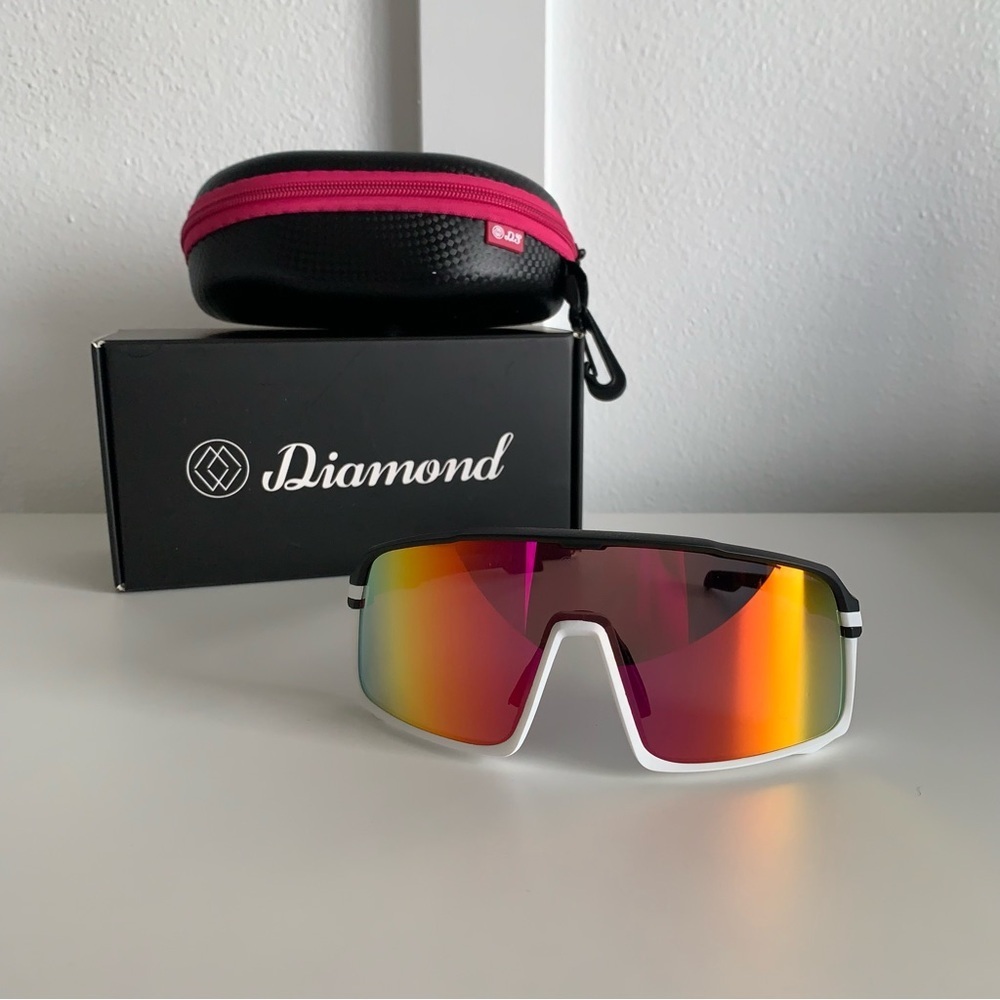 Diamond Eyewear White Orange Sporty Sunglasses Baseball Outdoor Fishing Box Case